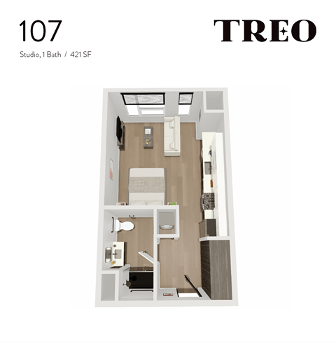 Floor plan for studio, 1 bath